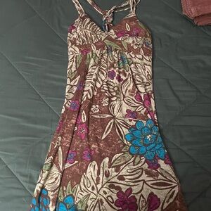 Maurices Brown Maxi Dress with Blue & Pink Floral Print